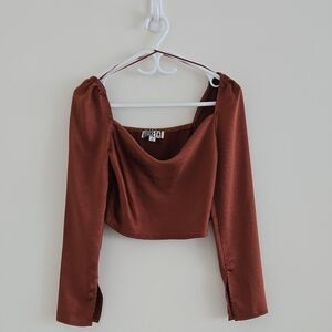 Elegant Brown Long Sleeve Top